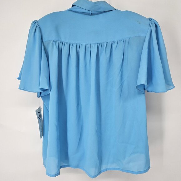 Josephine Shirt Womens 16 Blue Flutter Sleeve Button Up Vintage Style Bow Blouse - Picture 5 of 15